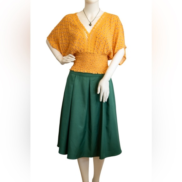 Forever 21 Orange Ditsy Floral Smock Dolman Short Sleeve Blouse Women’s Top Sz M - Picture 3 of 13